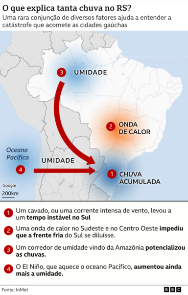 Mapa explicativo do fenômeno de chuvas intensas no Rio Grande do Sul